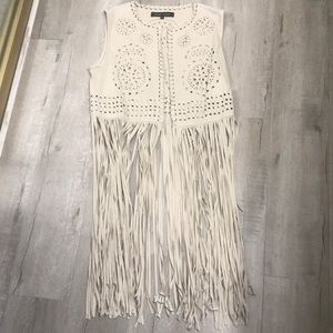 White Faux Leather Vest w/ Fringe